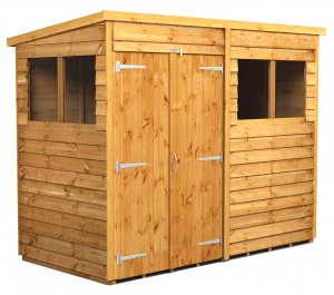 Power 8x4 Pent Garden Shed Overlap - Double Door